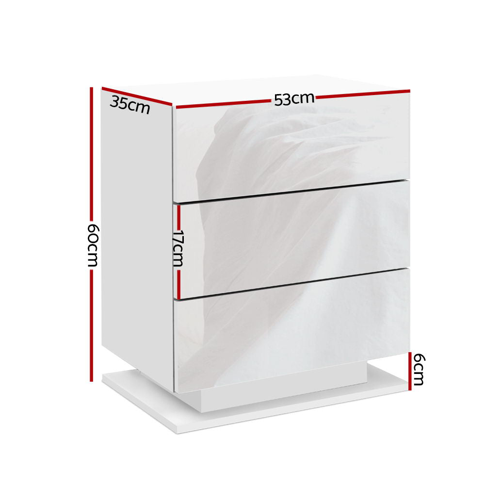 Artiss Bedside Table LED 3 Drawers - MORI White FURNI-O-LED-BS-02-WH