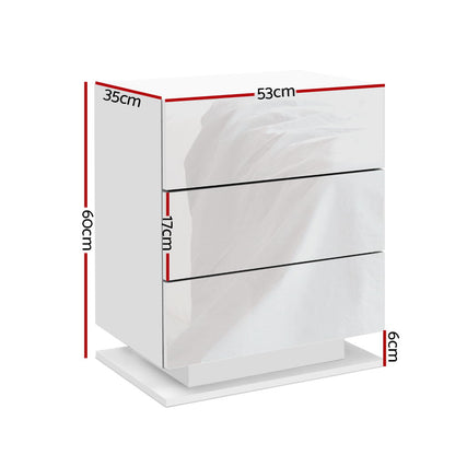 Artiss Bedside Table LED 3 Drawers - MORI White FURNI-O-LED-BS-02-WH