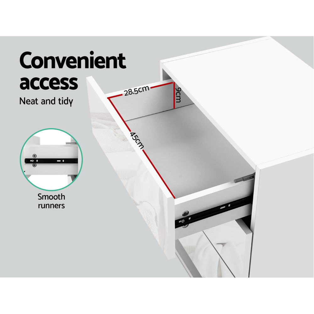 Artiss Bedside Table LED 3 Drawers - MORI White FURNI-O-LED-BS-02-WH