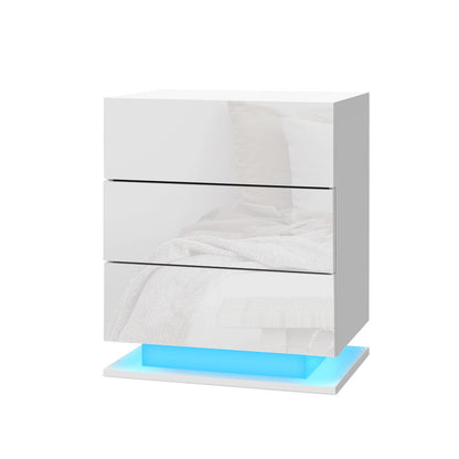 Artiss Bedside Table LED 3 Drawers - MORI White FURNI-O-LED-BS-02-WH