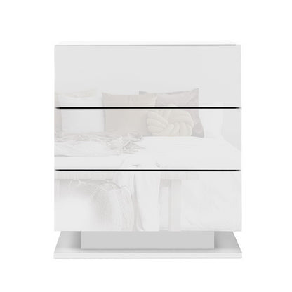 Artiss 2x Bedside Table LED 3 Drawers - MORI White FURNI-O-LED-BS-02-WHX2