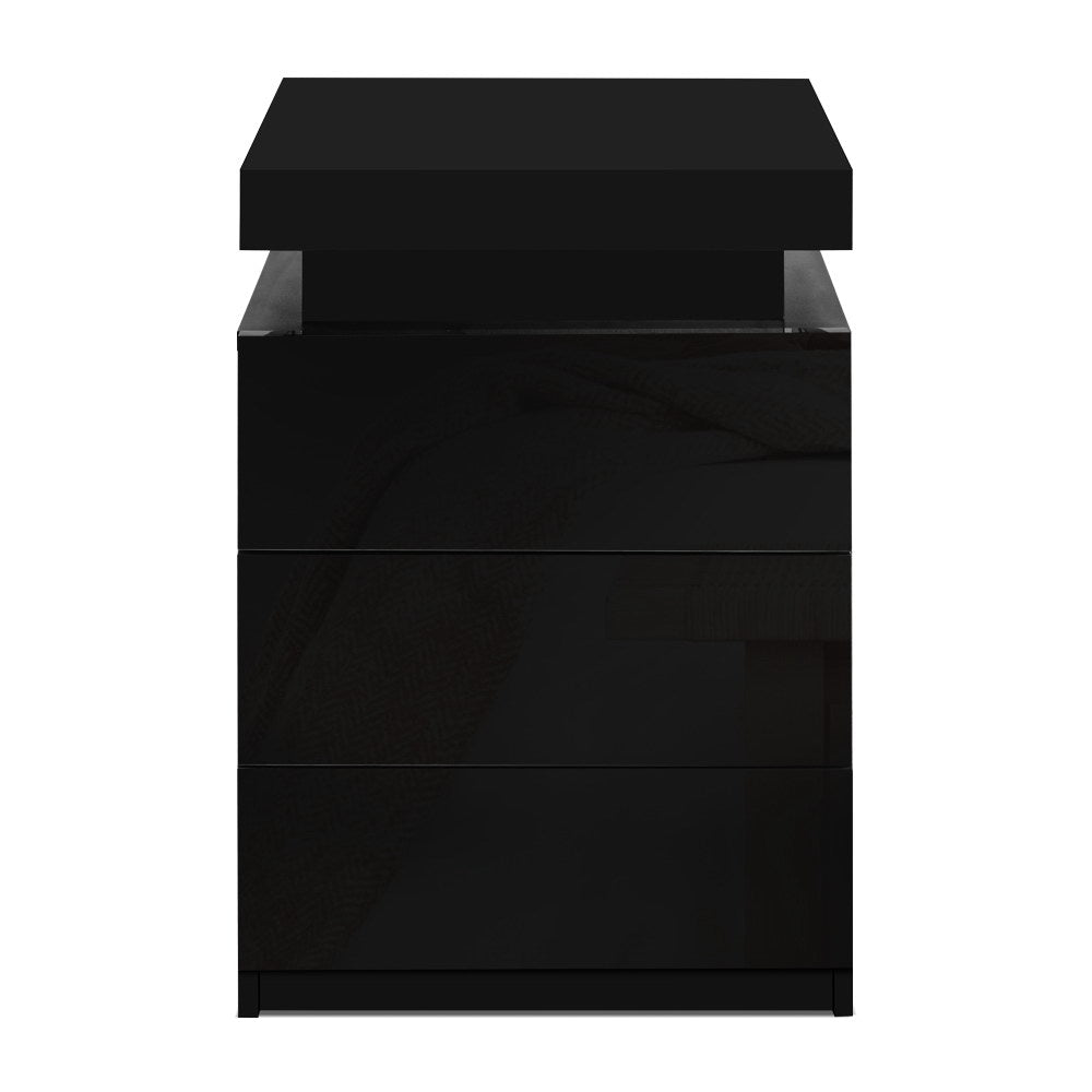 Artiss Bedside Table LED 3 Drawers - COLEY Black FURNI-O-LED-BS-3D-BK