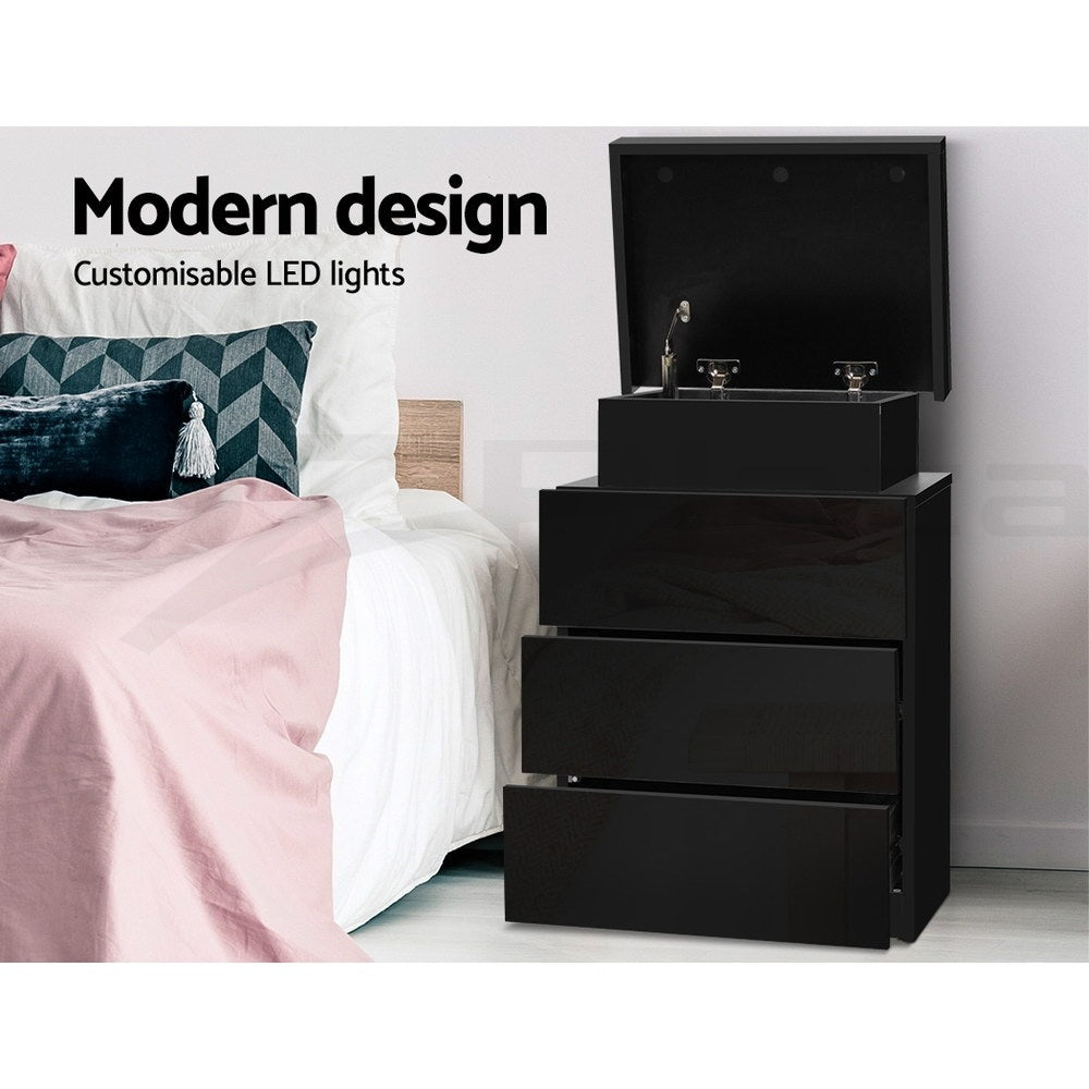 Artiss 2X Bedside Table LED 3 Drawers - COLEY Black FURNI-O-LED-BS-3D-BKX2