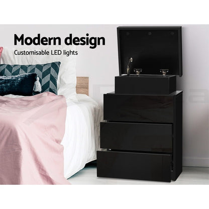 Artiss 2X Bedside Table LED 3 Drawers - COLEY Black FURNI-O-LED-BS-3D-BKX2