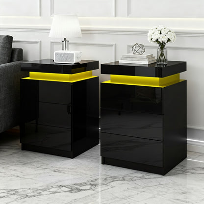 Artiss 2X Bedside Table LED 3 Drawers - COLEY Black FURNI-O-LED-BS-3D-BKX2