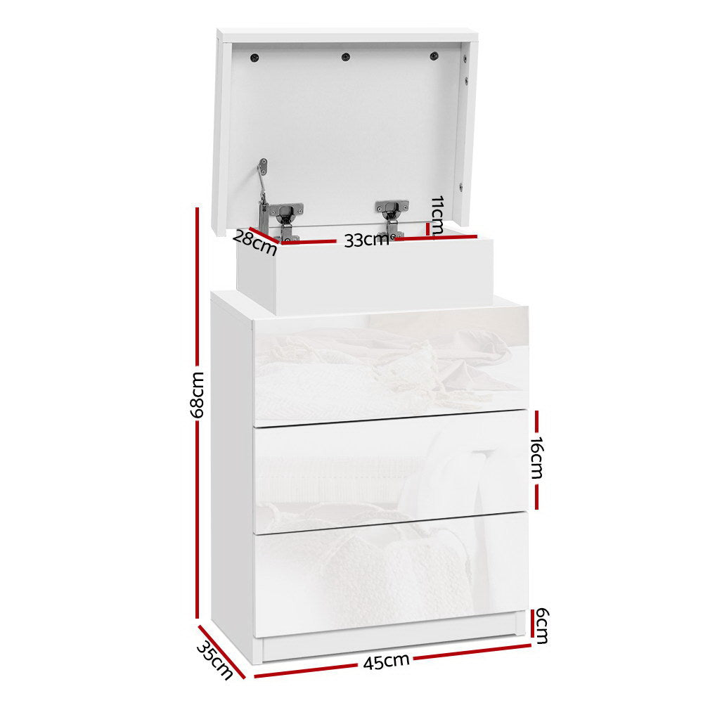 Artiss Bedside Table LED 3 Drawers - COLEY White FURNI-O-LED-BS-3D-WH