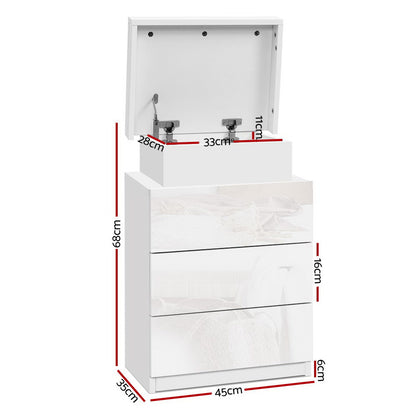 Artiss Bedside Table LED 3 Drawers - COLEY White FURNI-O-LED-BS-3D-WH