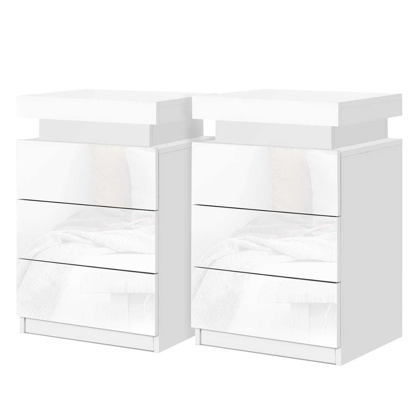 Artiss 2X Bedside Table LED 3 Drawers - COLEY White FURNI-O-LED-BS-3D-WHX2