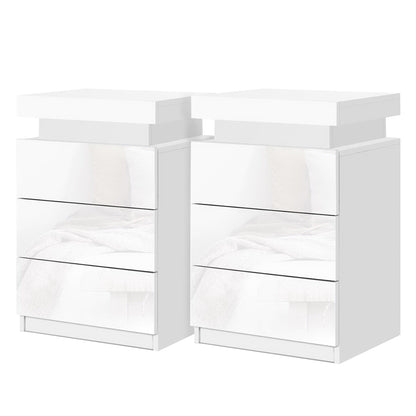 Artiss 2X Bedside Table LED 3 Drawers - COLEY White FURNI-O-LED-BS-3D-WHX2