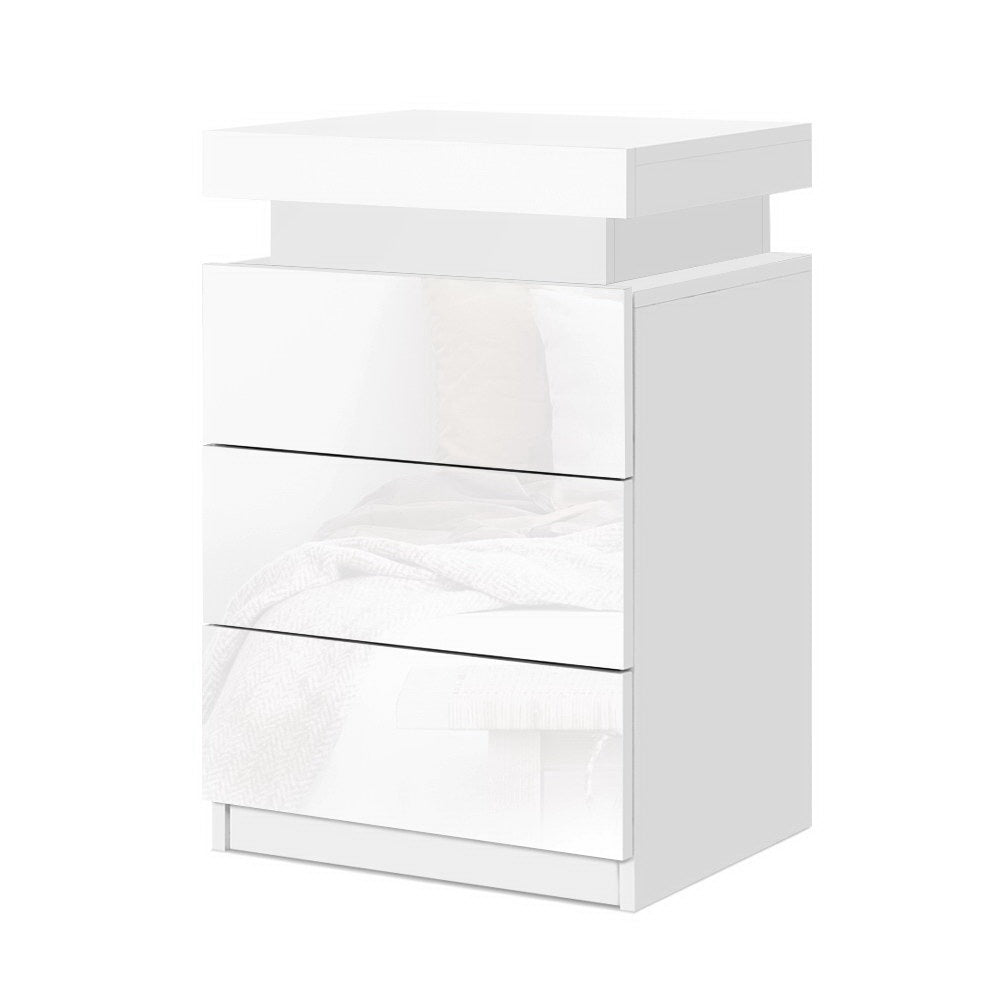 Artiss 2X Bedside Table LED 3 Drawers - COLEY White FURNI-O-LED-BS-3D-WHX2