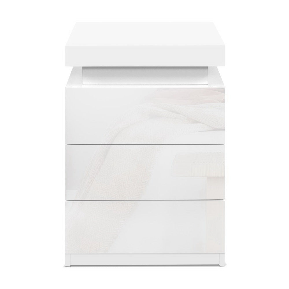 Artiss 2X Bedside Table LED 3 Drawers - COLEY White FURNI-O-LED-BS-3D-WHX2