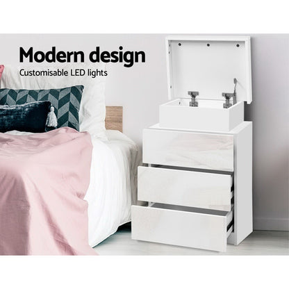 Artiss 2X Bedside Table LED 3 Drawers - COLEY White FURNI-O-LED-BS-3D-WHX2