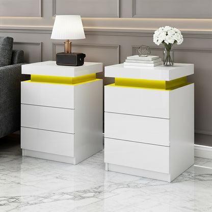 Artiss 2X Bedside Table LED 3 Drawers - COLEY White FURNI-O-LED-BS-3D-WHX2