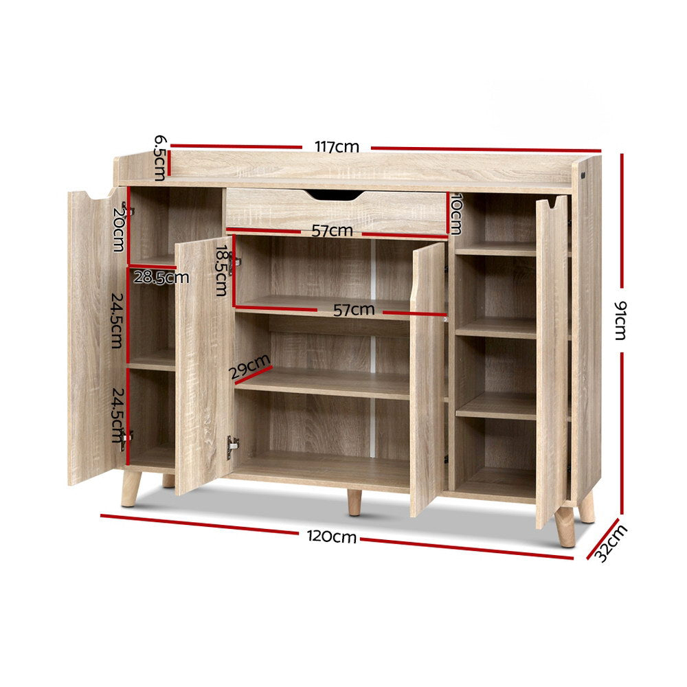 Artiss Shoe Rack Cabinet 26 Pairs Adjustable Pine Cissy FURNI-O-SHOE-120-WD-AB