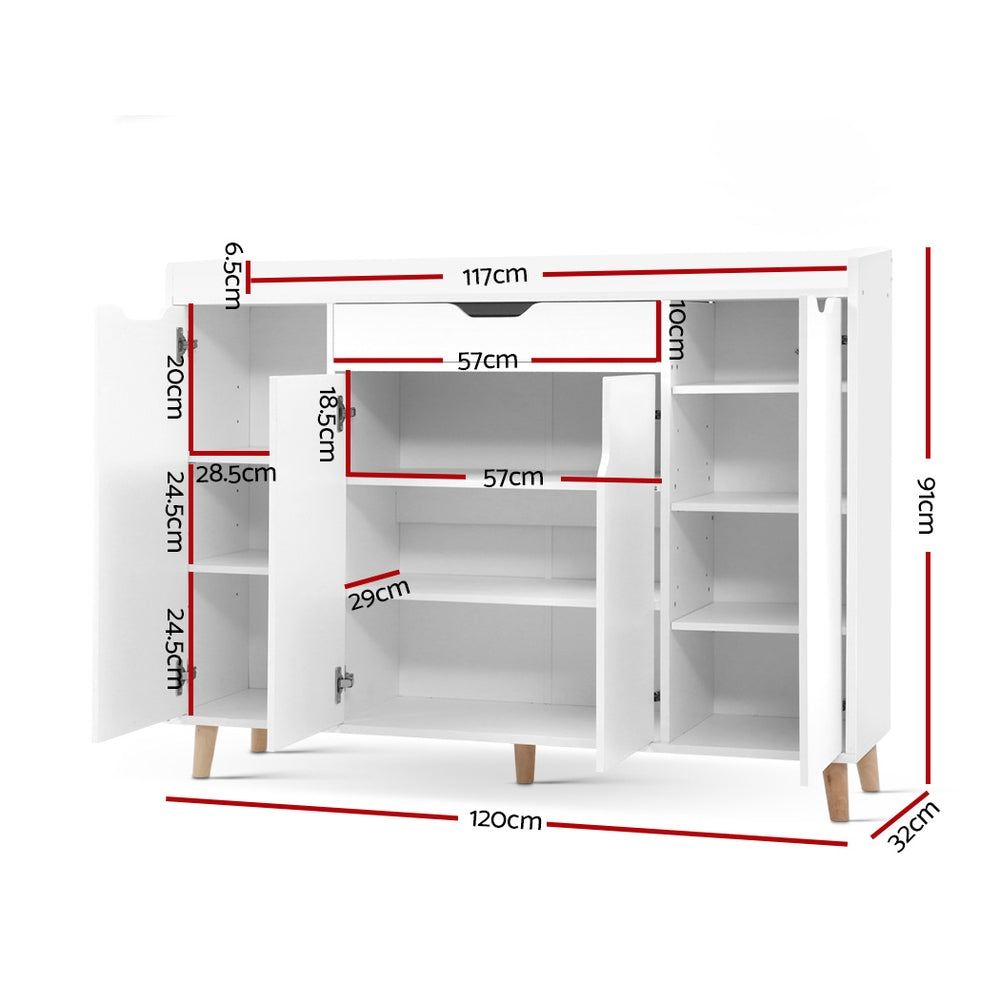 Artiss Shoe Rack Cabinet 26 Pairs Adjustable White Cissy FURNI-O-SHOE-120-WH-AB