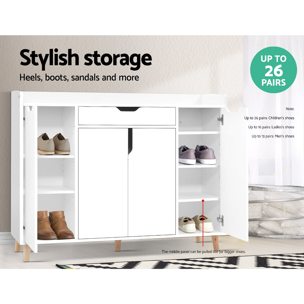 Artiss Shoe Rack Cabinet 26 Pairs Adjustable White Cissy FURNI-O-SHOE-120-WH-AB