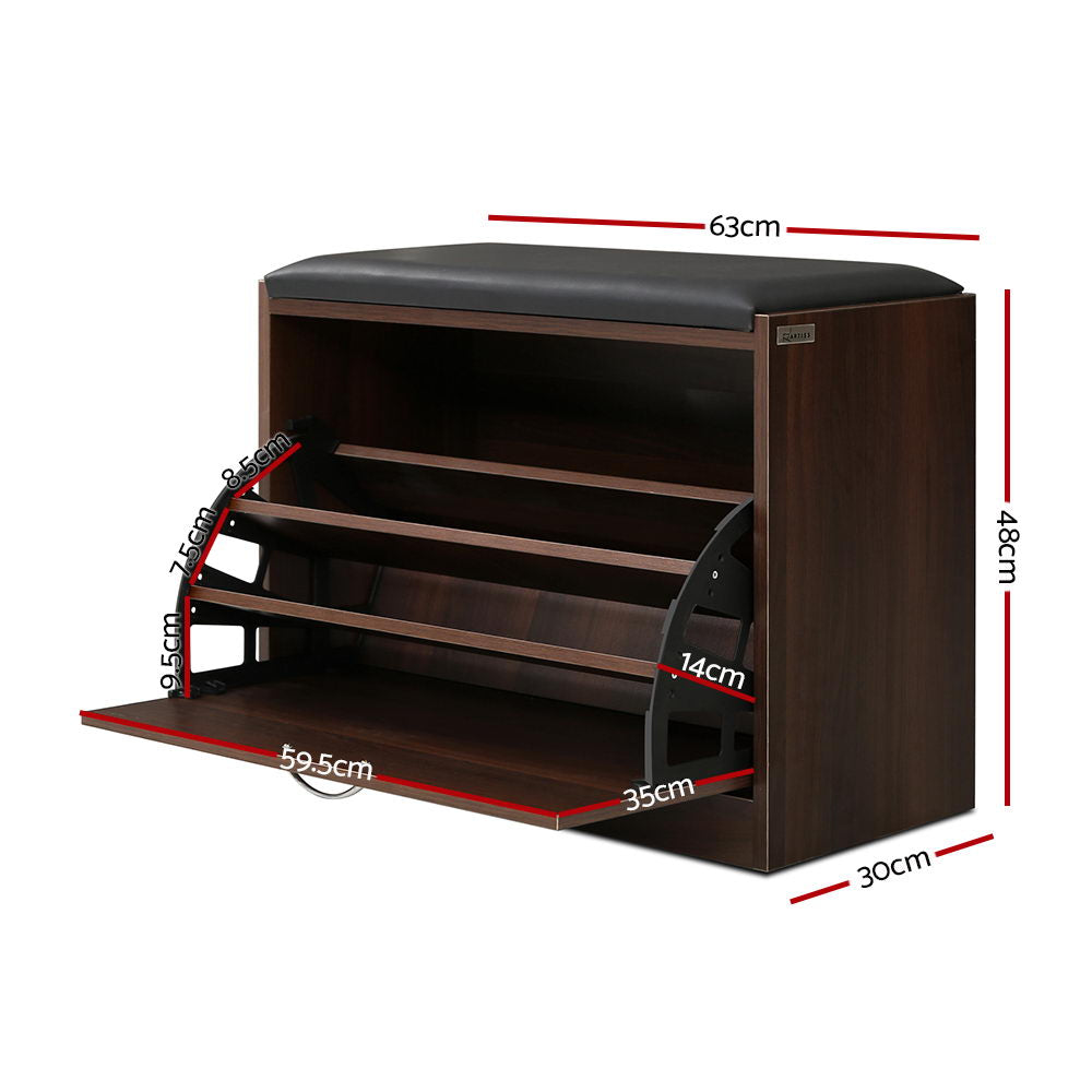 Artiss Shoe Rack Cabinet Bench15 Pairs Walnut Kyla FURNI-O-SHOE-BEN01-WAL