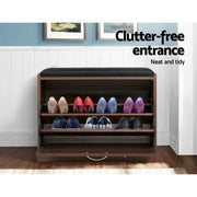 Artiss Shoe Rack Cabinet Bench15 Pairs Walnut Kyla FURNI-O-SHOE-BEN01-WAL