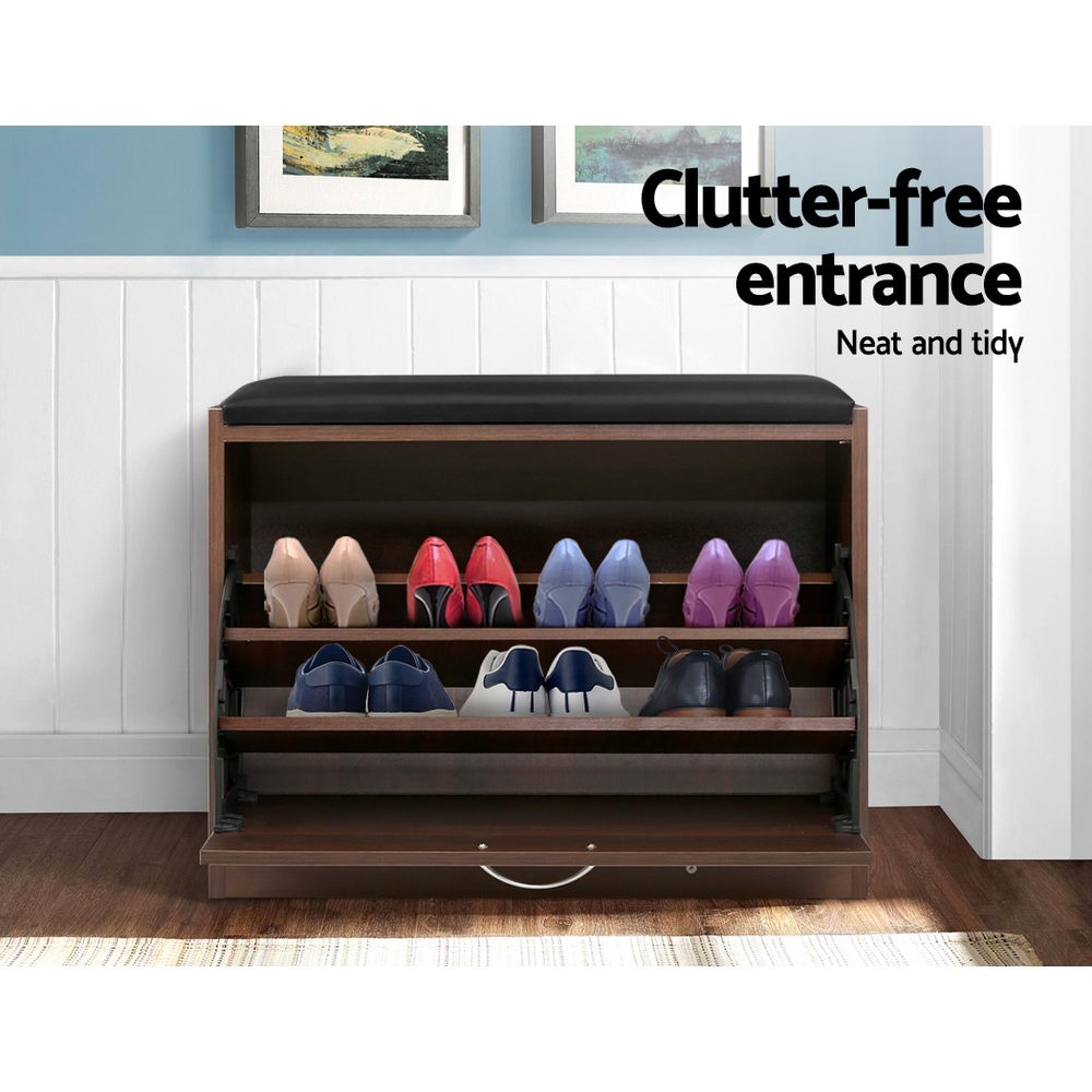 Artiss Shoe Rack Cabinet Bench15 Pairs Walnut Kyla FURNI-O-SHOE-BEN01-WAL