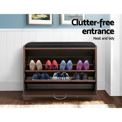 Artiss Shoe Rack Cabinet Bench15 Pairs Walnut Kyla FURNI-O-SHOE-BEN01-WAL