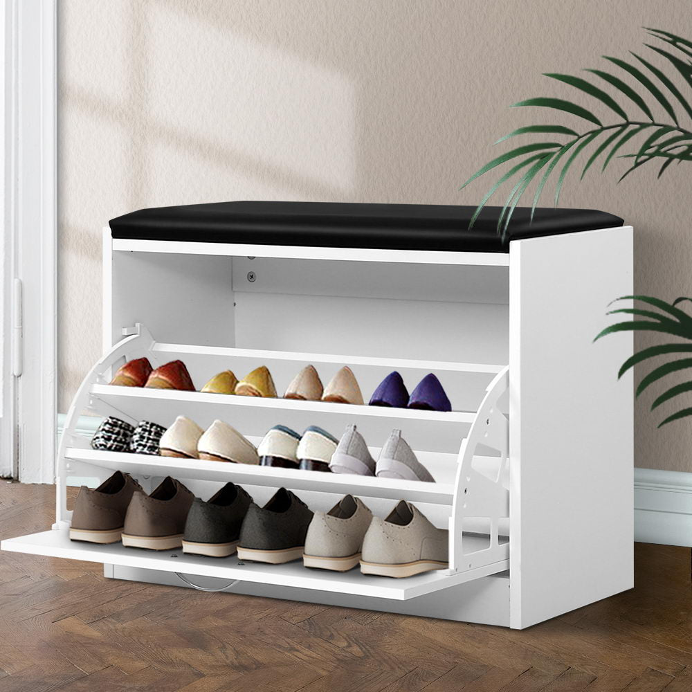 Artiss Shoe Rack Cabinet Bench 15 Pairs White Kyla FURNI-O-SHOE-BEN01-WH