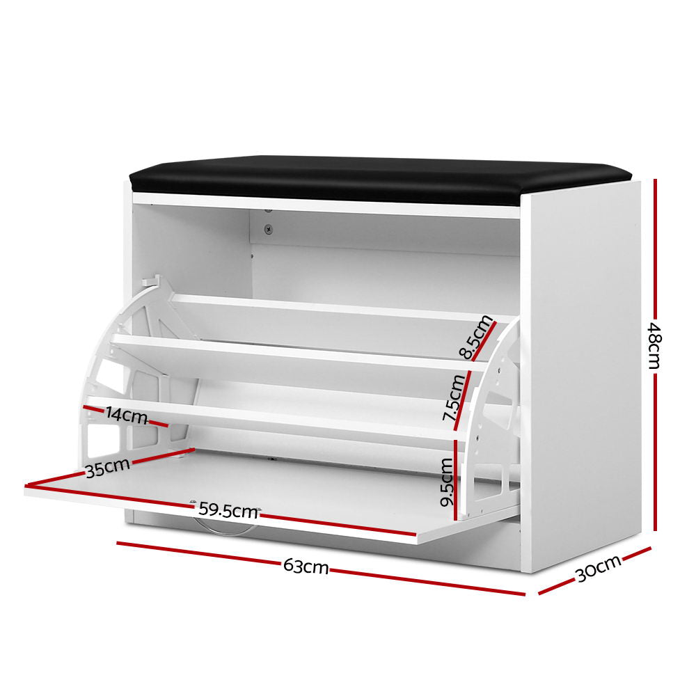 Artiss Shoe Rack Cabinet Bench 15 Pairs White Kyla FURNI-O-SHOE-BEN01-WH