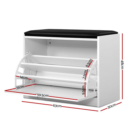 Artiss Shoe Rack Cabinet Bench 15 Pairs White Kyla FURNI-O-SHOE-BEN01-WH