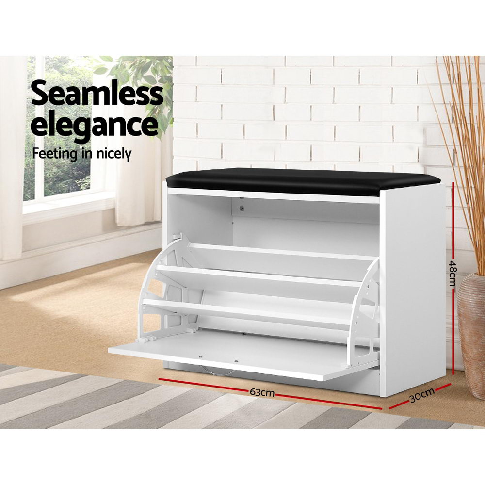 Artiss Shoe Rack Cabinet Bench 15 Pairs White Kyla FURNI-O-SHOE-BEN01-WH