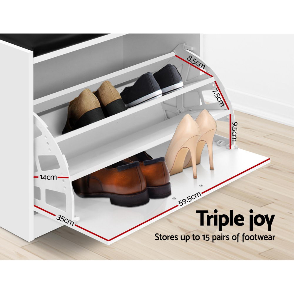 Artiss Shoe Rack Cabinet Bench 15 Pairs White Kyla FURNI-O-SHOE-BEN01-WH