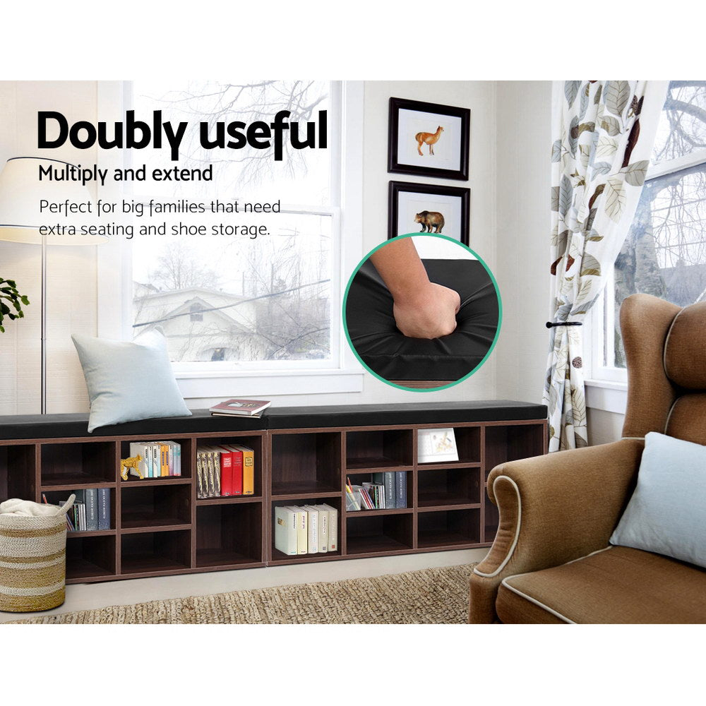 Artiss Shoe Rack Cabinet Bench 10 Cubes - Walnut FURNI-O-SHOE-BEN102-WAL