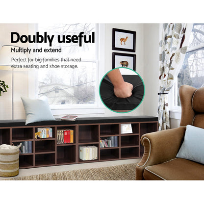 Artiss Shoe Rack Cabinet Bench 10 Cubes - Walnut FURNI-O-SHOE-BEN102-WAL