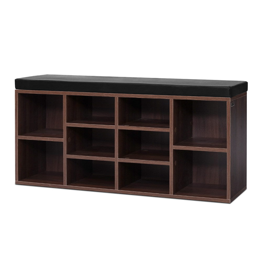 Artiss Shoe Rack Cabinet Bench 10 Cubes - Walnut FURNI-O-SHOE-BEN102-WAL