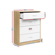 Artiss 4 Chest of Drawers - BURL FURNI-O-TBOY-01-WHWD-AB