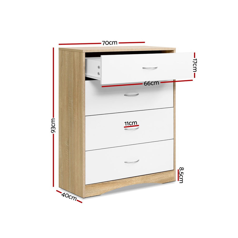 Artiss 4 Chest of Drawers - BURL FURNI-O-TBOY-01-WHWD-AB