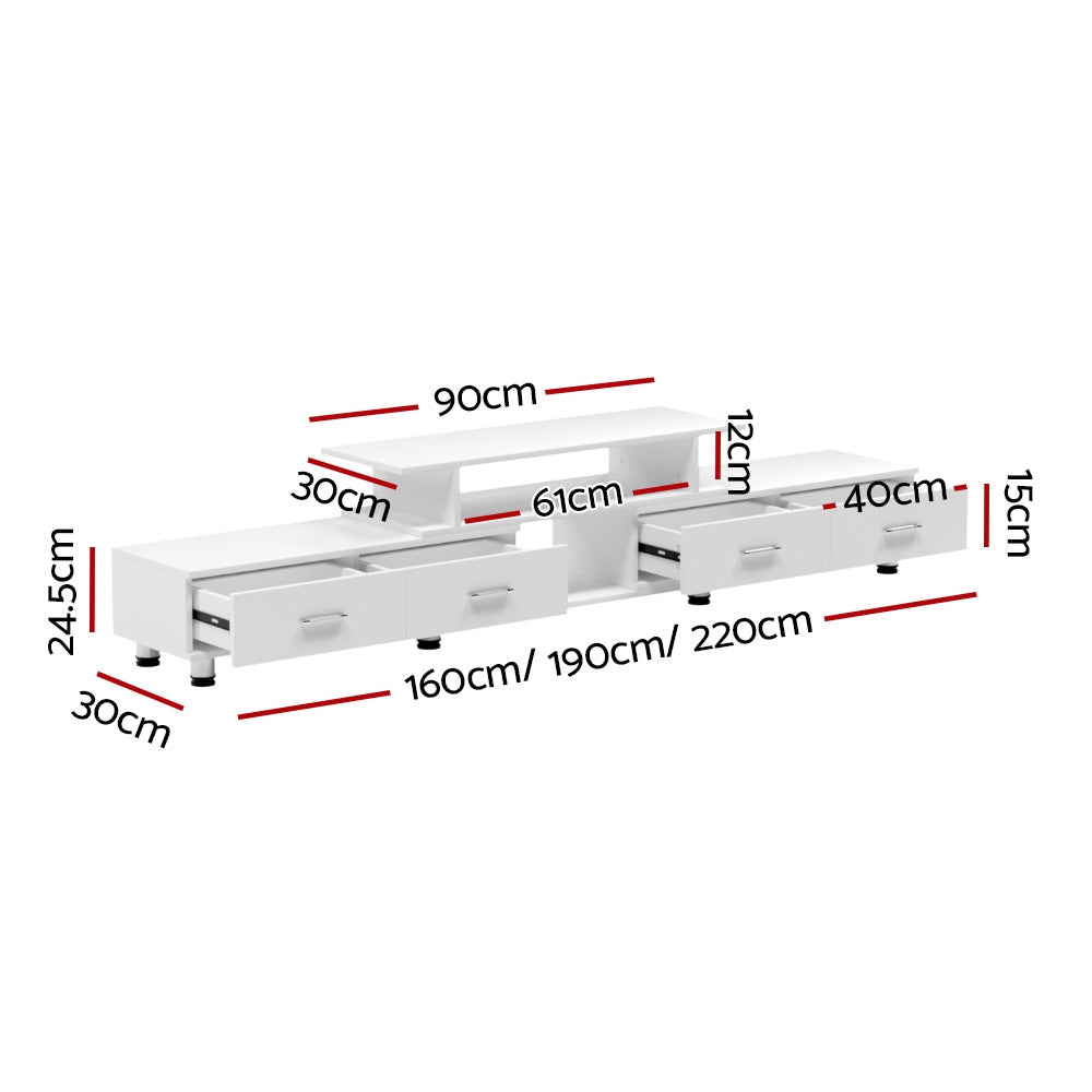 Artiss TV Cabinet Entertainment Unit Extendable 160CM To 220CM White FURNI-O-TV-220-WH-AB