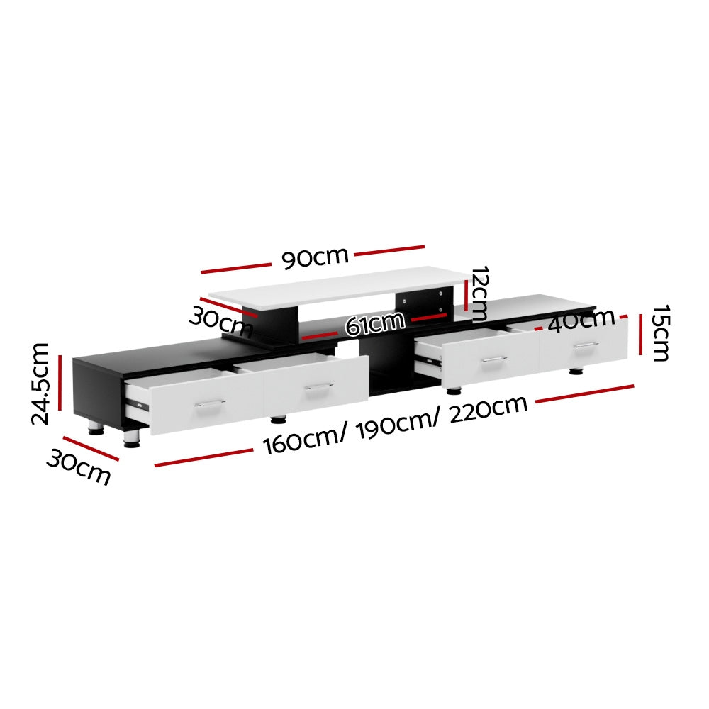 Artiss TV Cabinet Entertainment Unit Extendable 160CM To 220CM FURNI-O-TV-220-WHBK-AB