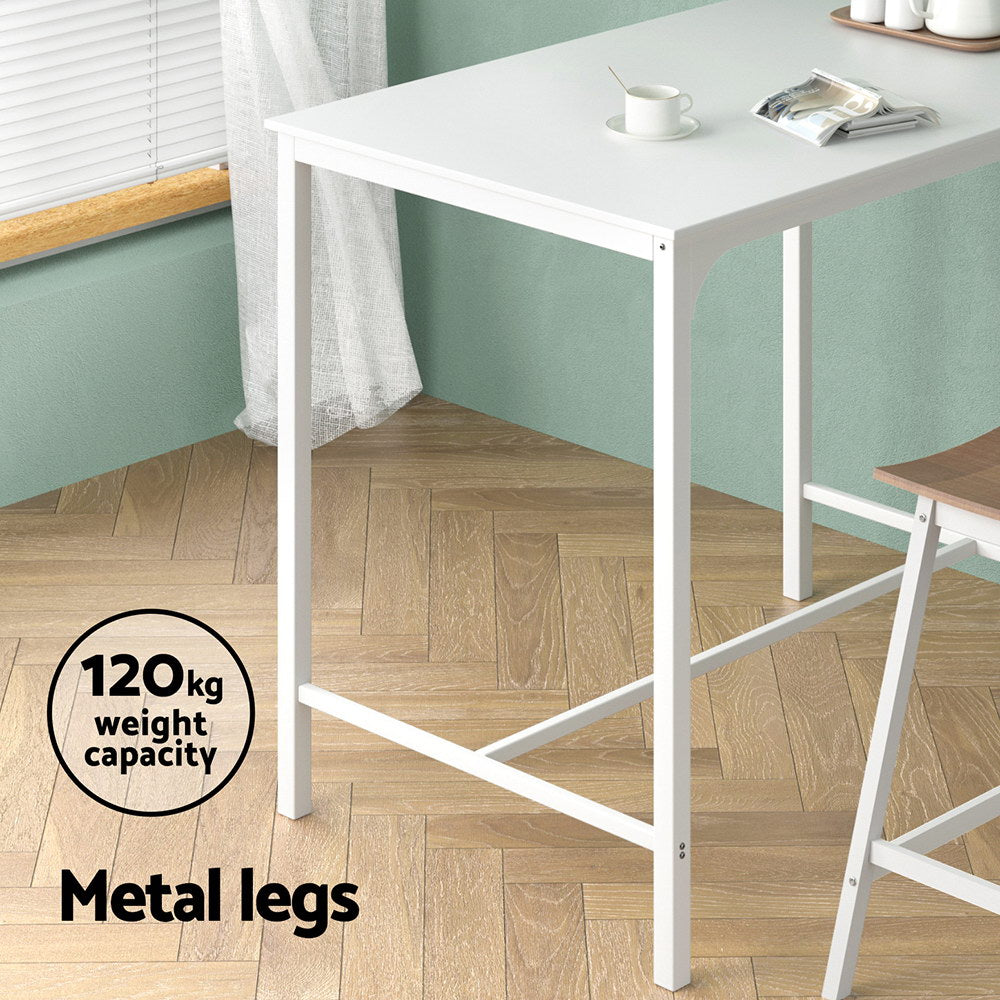 Artiss Bar Table Dining Desk High Kitchen Shelf Metal Legs Cafe Pub White FURNI-P-BAR-TAB-01-WH