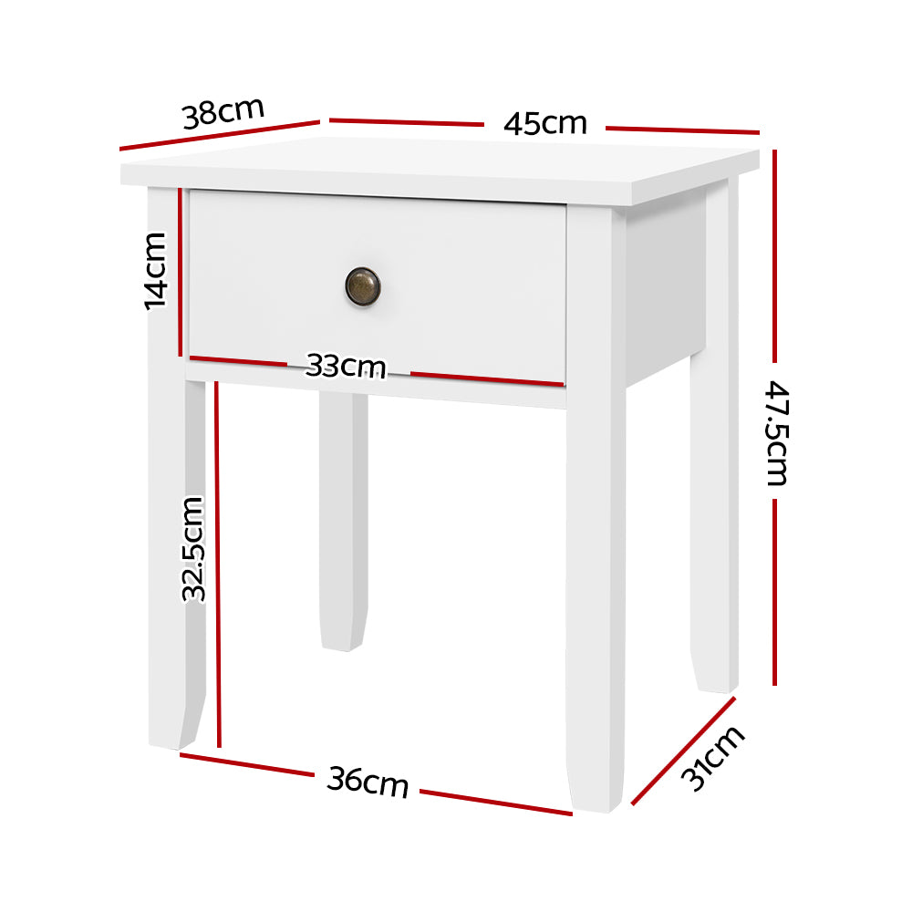 Artiss Bedside Table 1 Drawer - BOW White FURNI-P-BSIDE-1D-WH