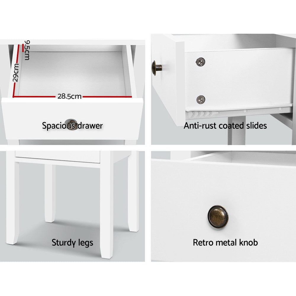 Artiss Bedside Table 1 Drawer - BOW White FURNI-P-BSIDE-1D-WH