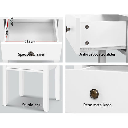 Artiss Bedside Table 1 Drawer - BOW White FURNI-P-BSIDE-1D-WH