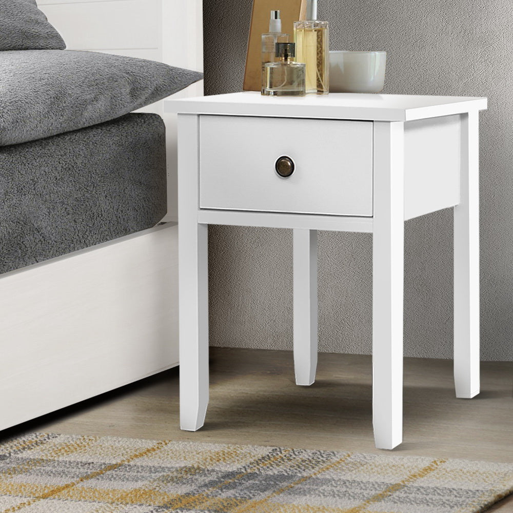 Artiss Bedside Table 1 Drawer - BOW White FURNI-P-BSIDE-1D-WH