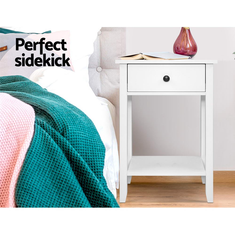 Artiss Bedside Table 1 Drawer with Shelf - BOWIE White FURNI-P-BSIDE-1D1S-WH