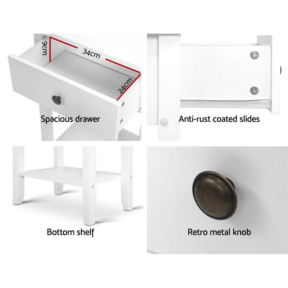 Artiss Bedside Table 1 Drawer with Shelf - BOWIE White FURNI-P-BSIDE-1D1S-WH