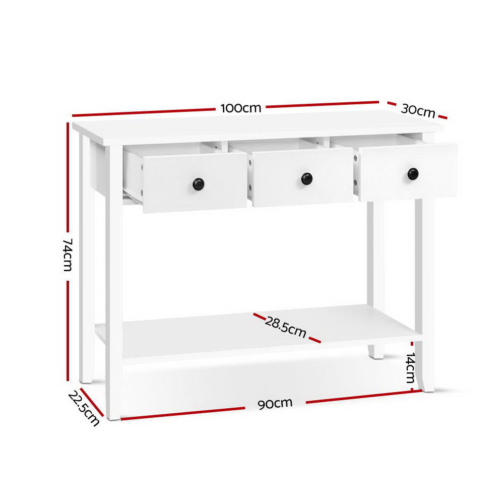 Artiss Console Table 3 Drawers 100CM White Chole FURNI-P-HS-3D1S-WH
