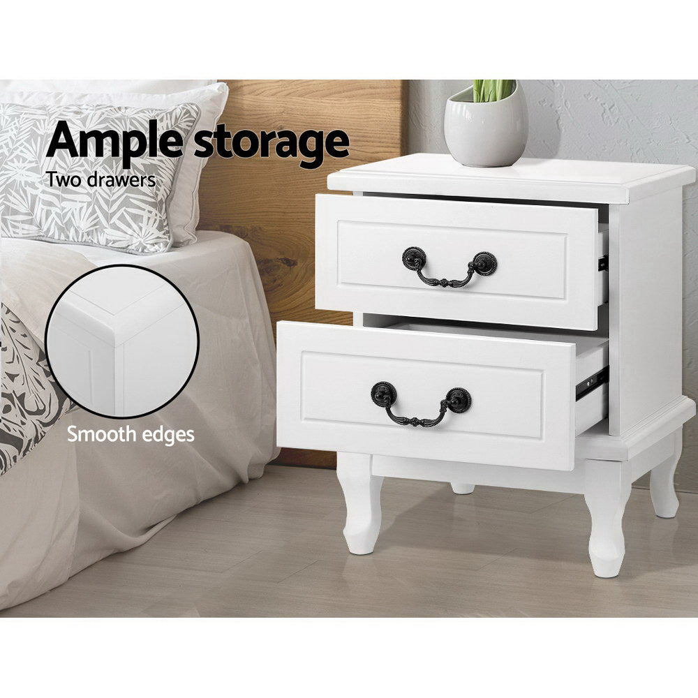 Artiss Bedside Table 2 Drawers - KUBI White FURNI-P-KUBI-BSIDE-WH