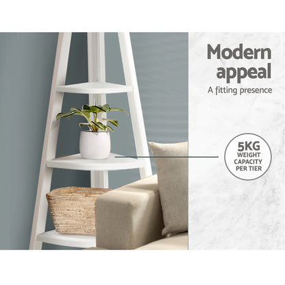 Artiss Bookshelf Corner Shelf 5 Tiers - CANE White FURNI-P-LAD-COR5T-WH
