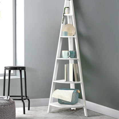 Artiss Bookshelf Corner Shelf 5 Tiers - CANE White FURNI-P-LAD-COR5T-WH