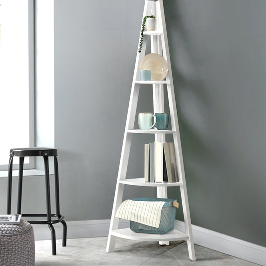 Artiss Bookshelf Corner Shelf 5 Tiers - CANE White FURNI-P-LAD-COR5T-WH
