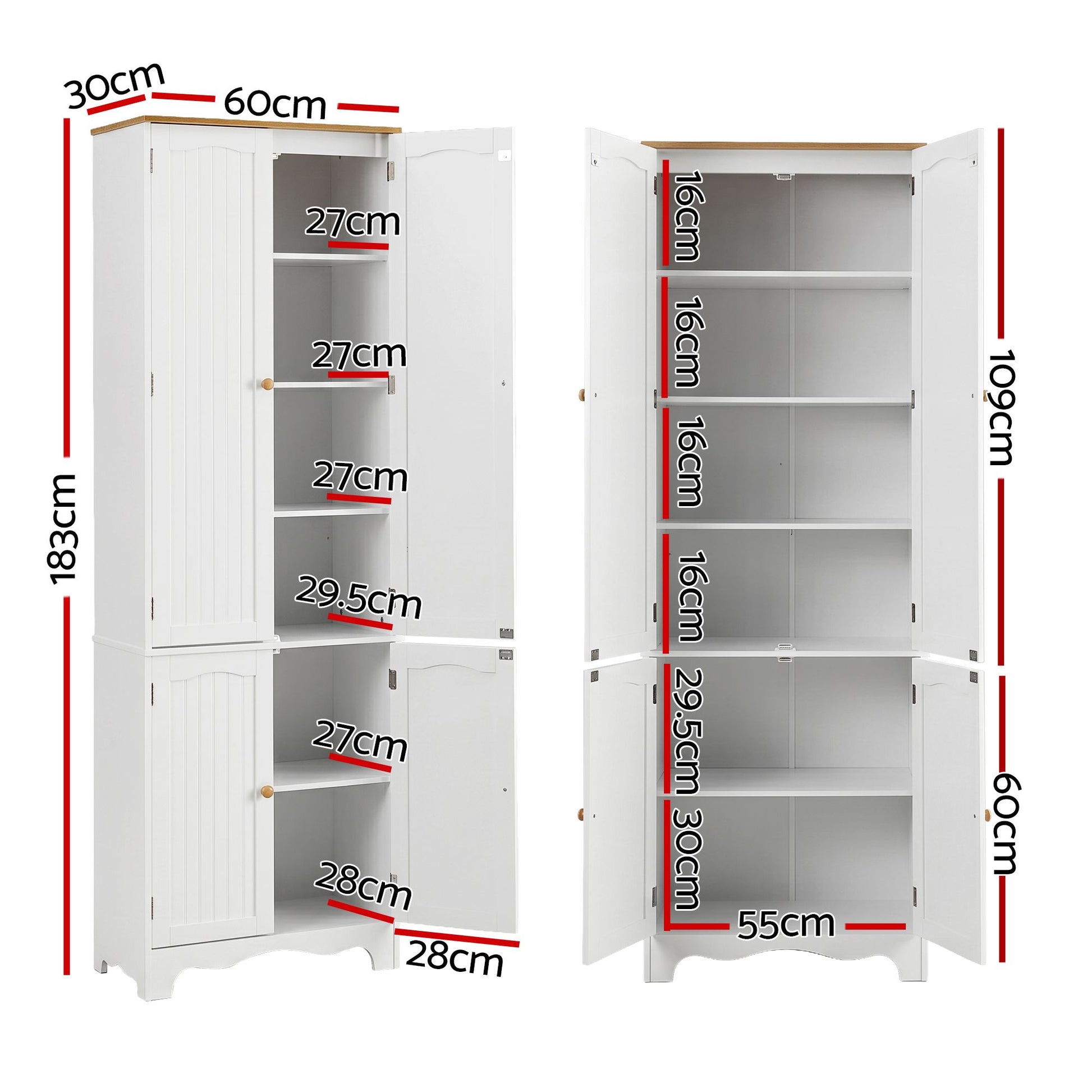 Artiss 2x Buffet Sideboard Pantry Cabinet Cupboard 6-Tiers Storage Shelves BERNE FURNI-P-MED-01-WH-ABX2