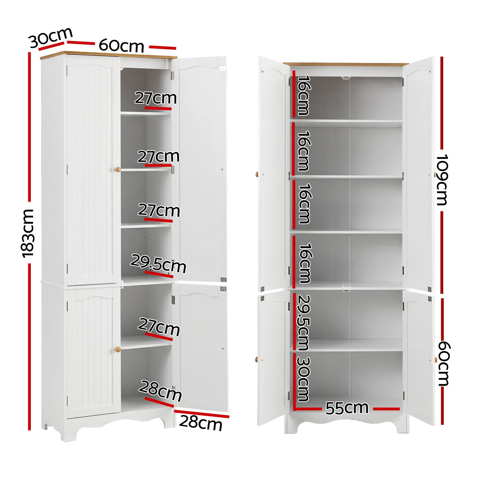 Artiss 2x Buffet Sideboard Pantry Cabinet Cupboard 6-Tiers Storage Shelves BERNE FURNI-P-MED-01-WH-ABX2